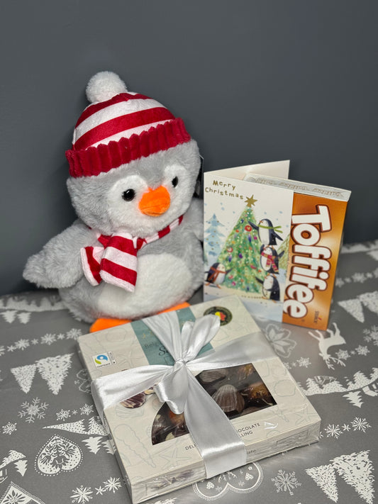 ⭐ Christmas Gift Set – Plush, Belgian Chocolates, Toffifee & Greeting Card ⭐ Set Cadou Crăciun – Pluș, Ciocolată Belgiană, Toffifee & Felicitare