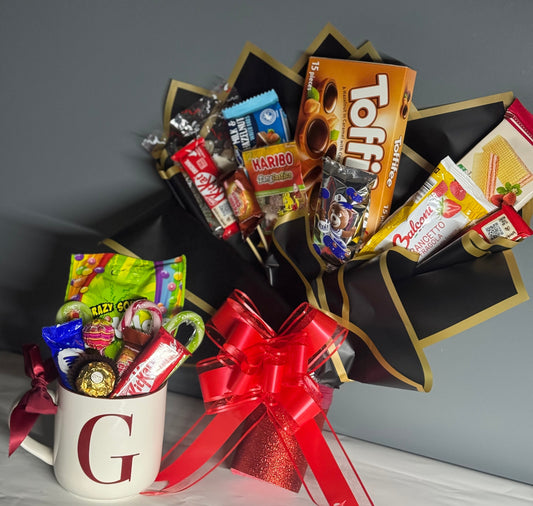 Candy Gift Bouquet with Personalized Mug |  Buchet Cadou cu Dulciuri & Cană Personalizată